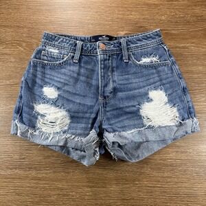 Hollister Women's High Rise Mom Shorts Size 1 W25 Distressed Denim 3" Summer
